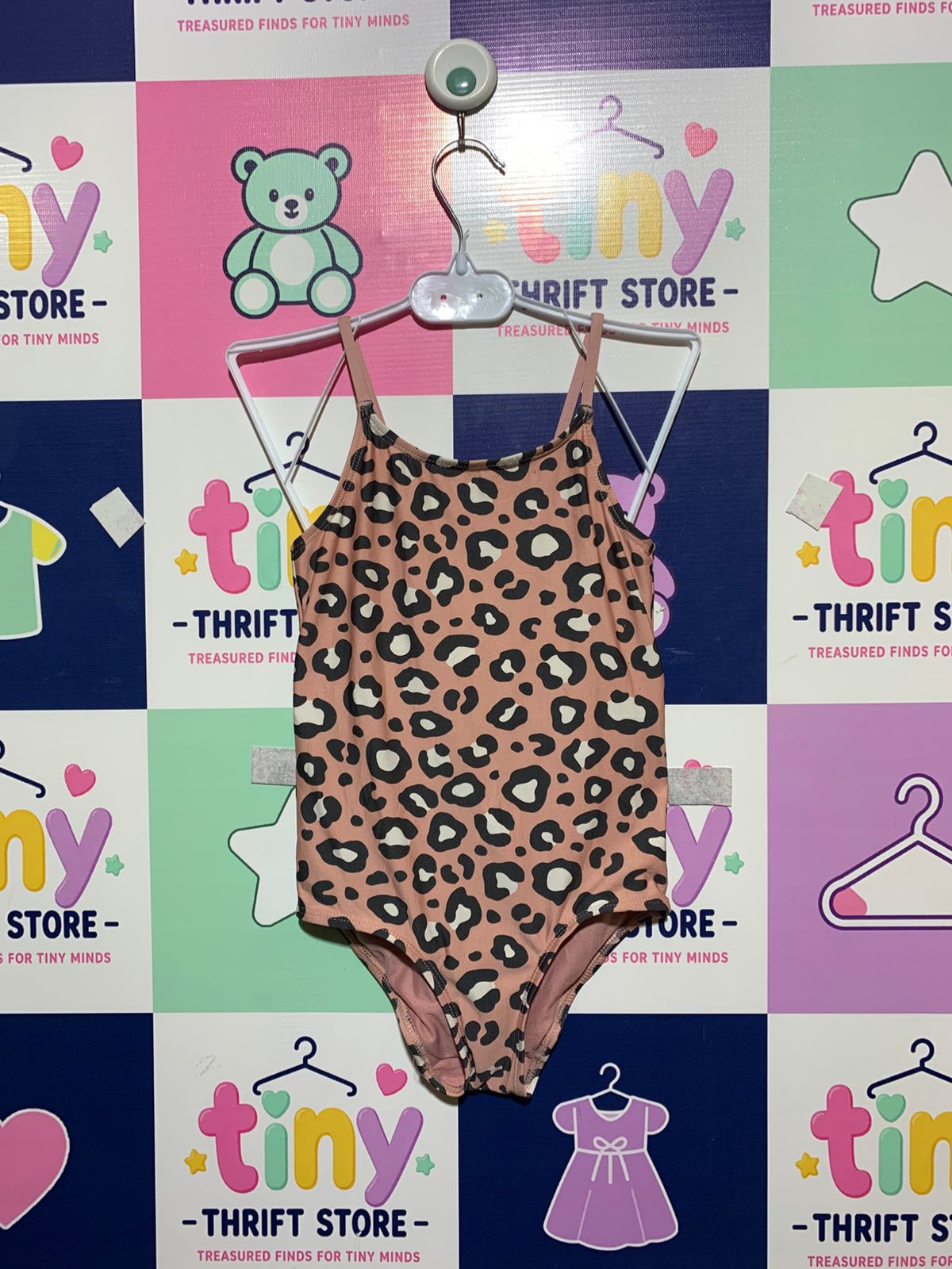 H&M Girls' Dusty Pink Leopard Print One-Piece Swimsuit - Size 5-6 Years AB1