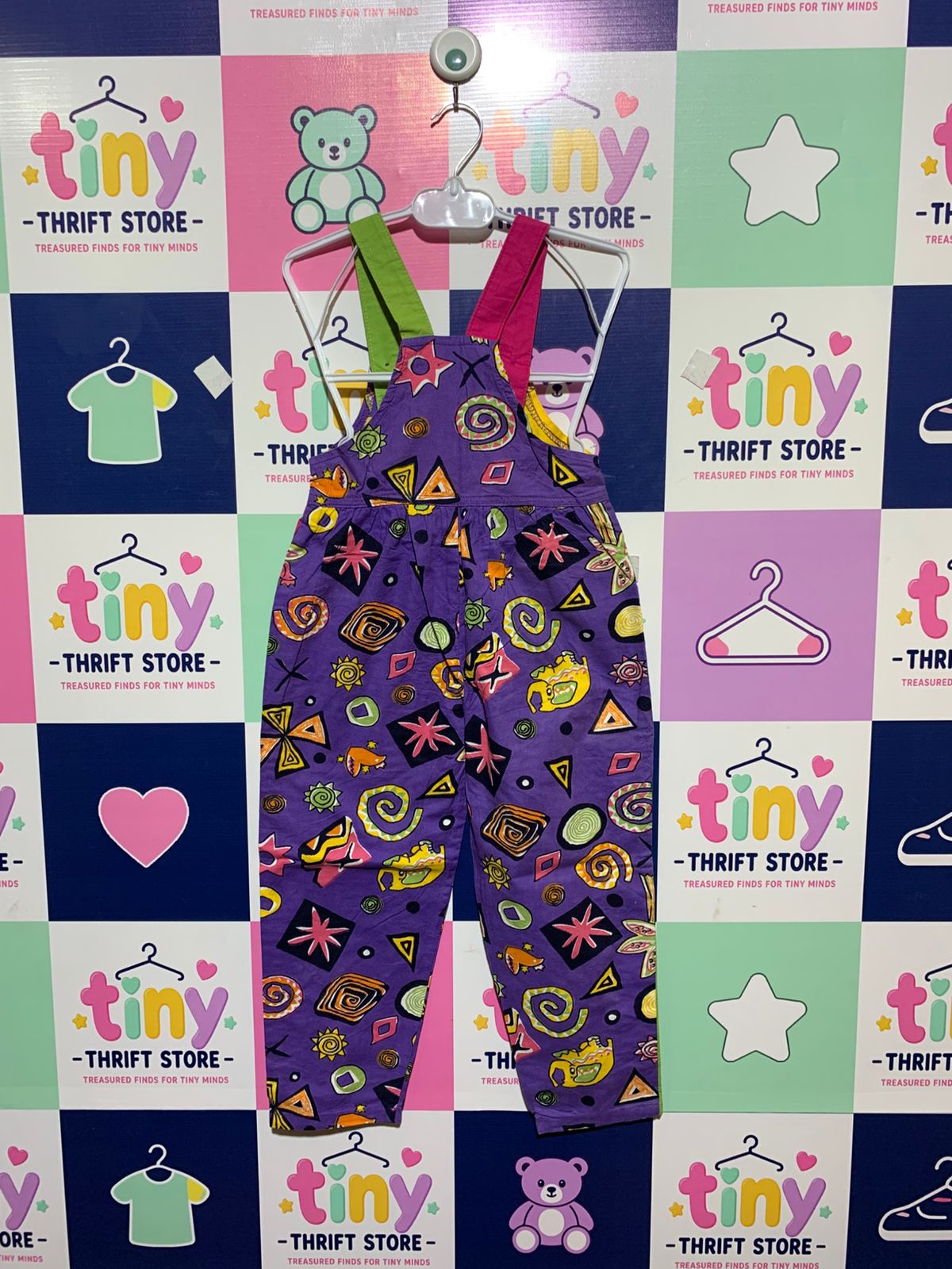 Schlingel Kids Vintage Multi-Color Abstract Print Overalls - Size 4-5 Years AB1