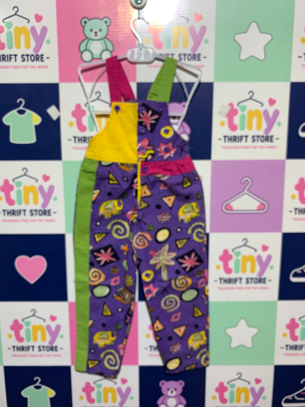 Schlingel Kids Vintage Multi-Color Abstract Print Overalls - Size 4-5 Years AB1