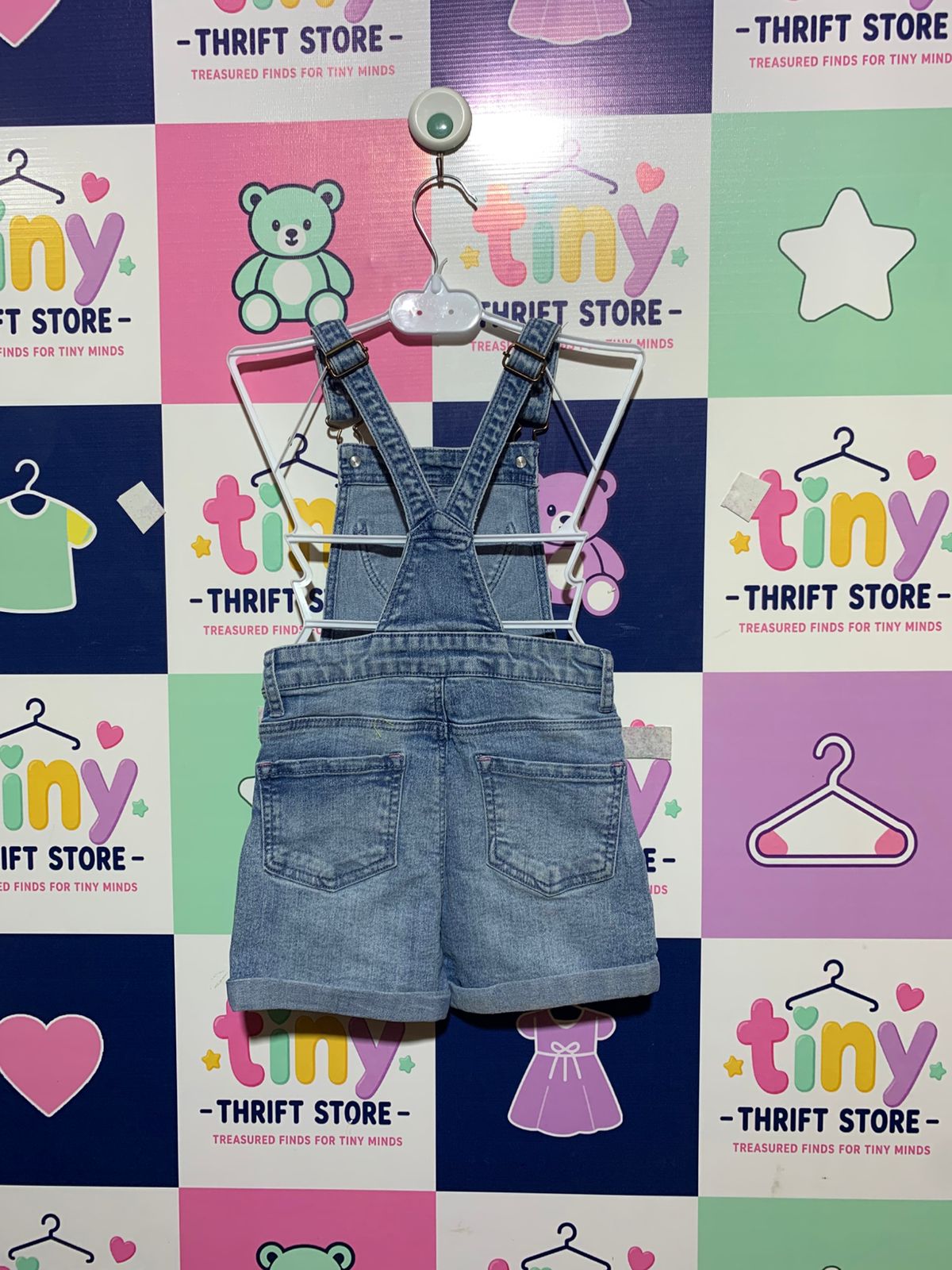 M&Co Girls' Heart Pocket Denim Short Dungarees - Size 4-5 Years AB1