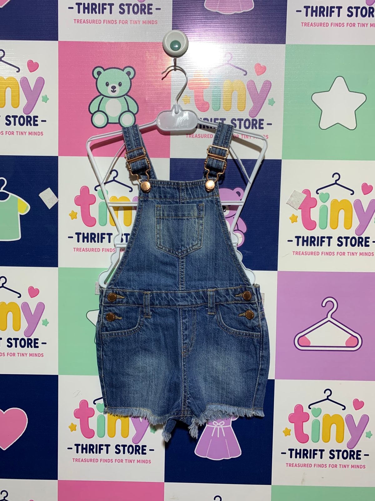 Denim Co. Girls' Frayed Hem Denim Short Dungarees - Size 4-5 Years AB1