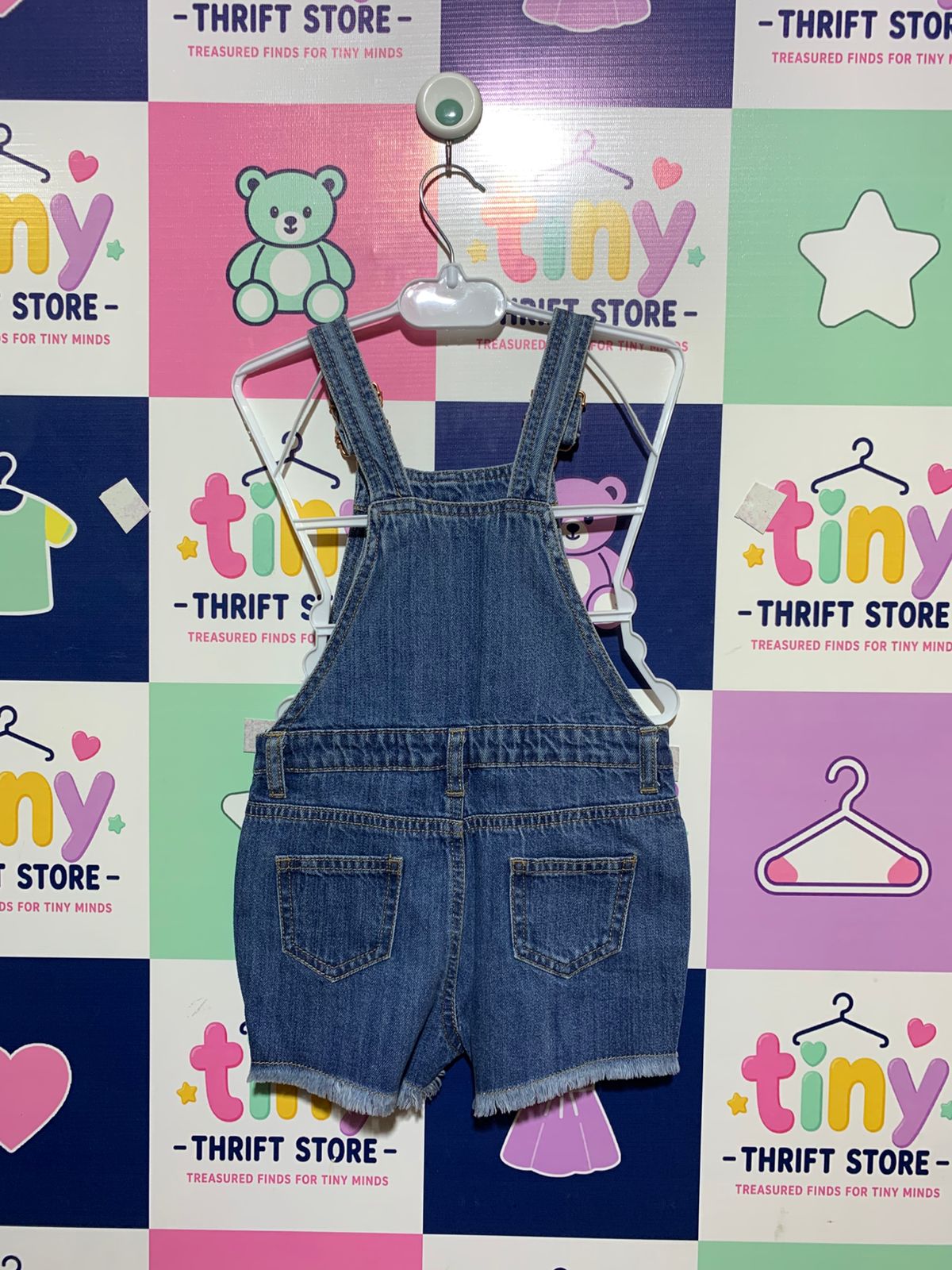 Denim Co. Girls' Frayed Hem Denim Short Dungarees - Size 4-5 Years AB1