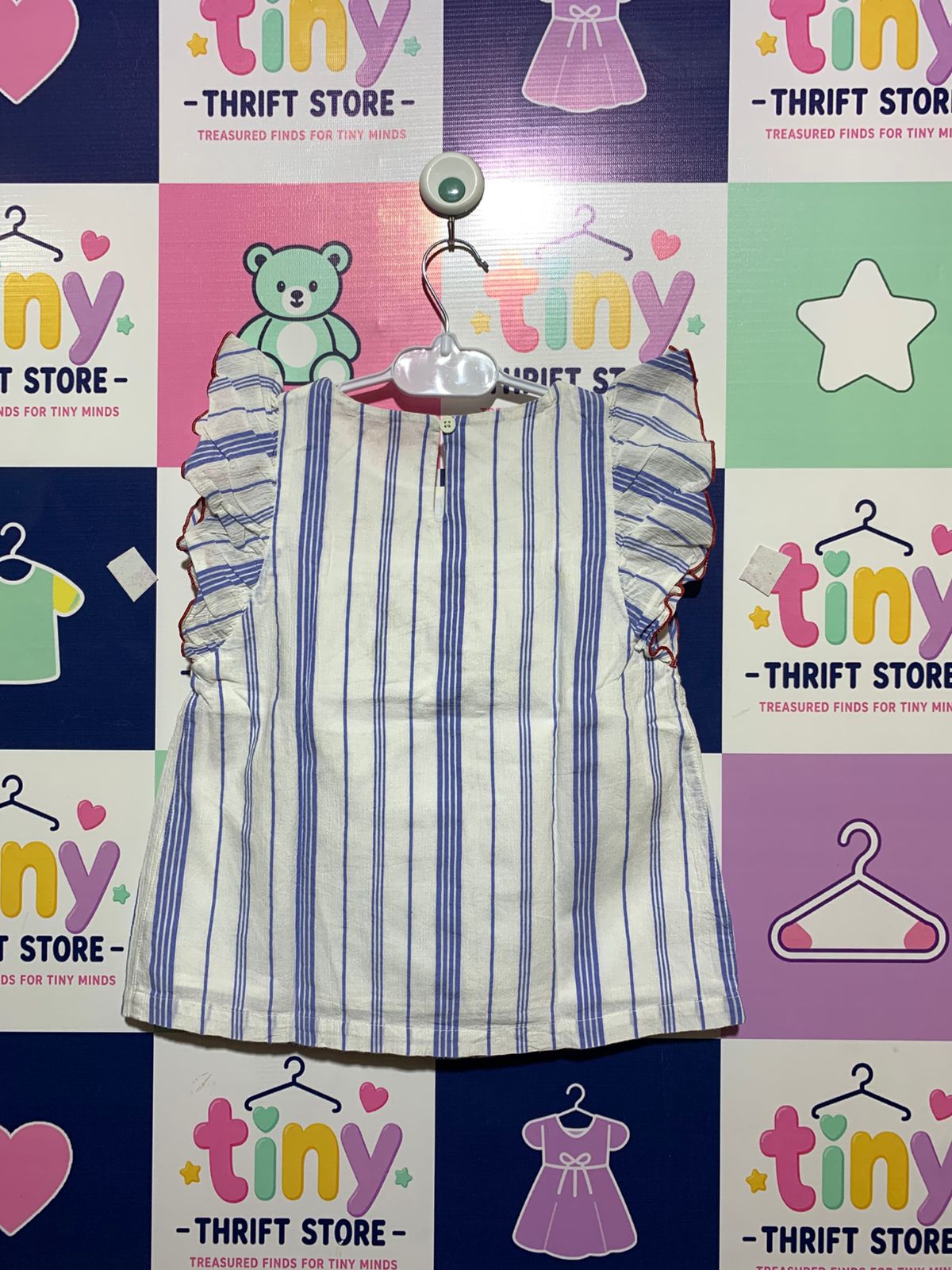 Cat & Jack Girls' Blue Striped Flutter Sleeve Top - Size 6/6X AB1
