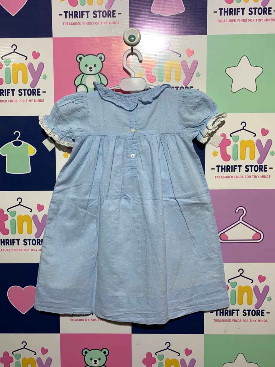 Smockingbird Girls' Blue Swiss Dot Floral Embroidered Dress - Size 5 AB1