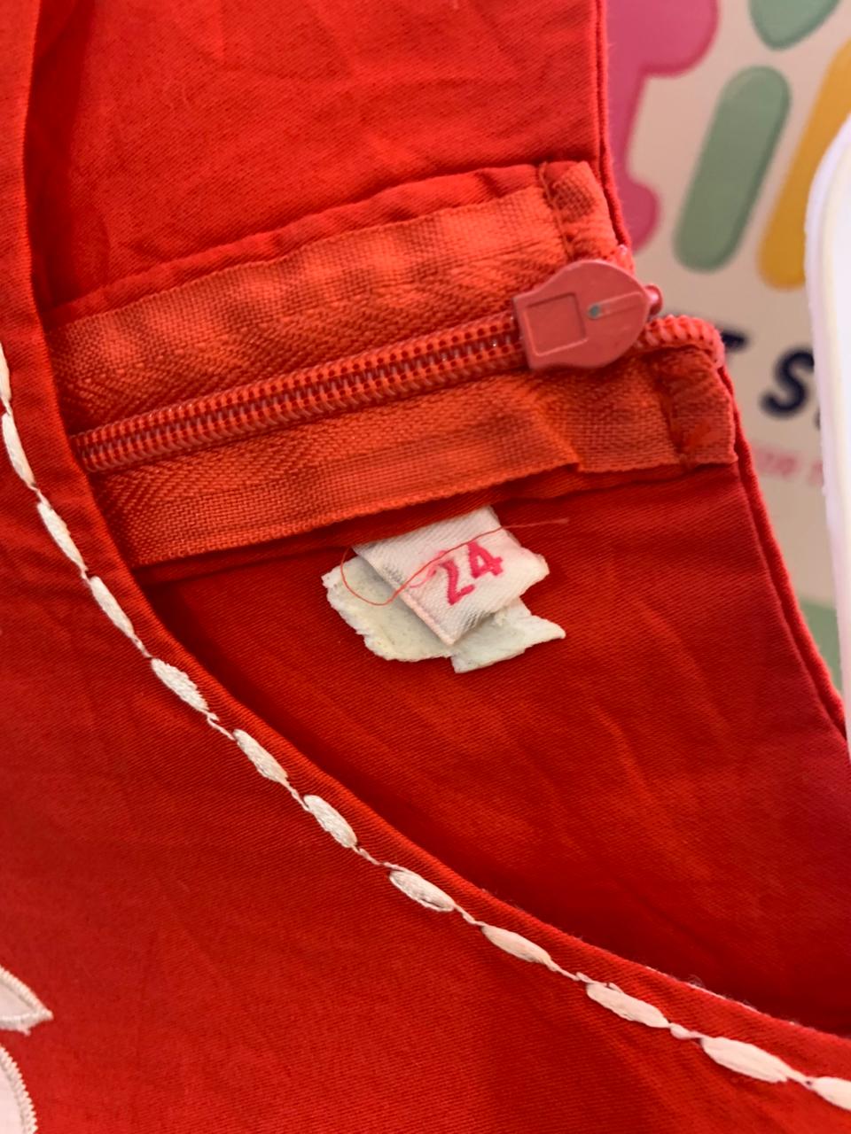 Girls' Terracotta Red Floral Embroidered Party Dress - Size 3-4 Years AB1