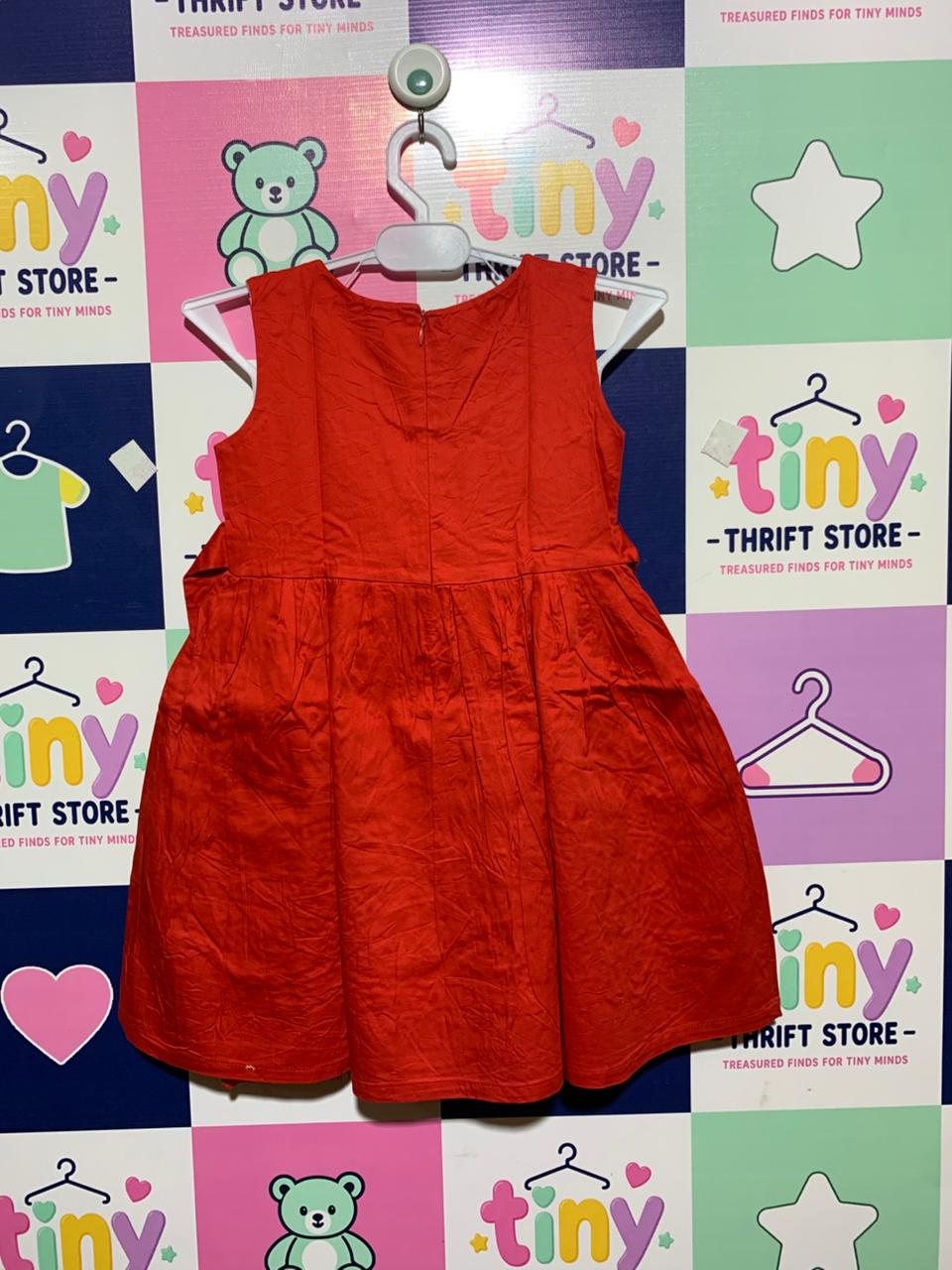 Girls' Terracotta Red Floral Embroidered Party Dress - Size 3-4 Years AB1