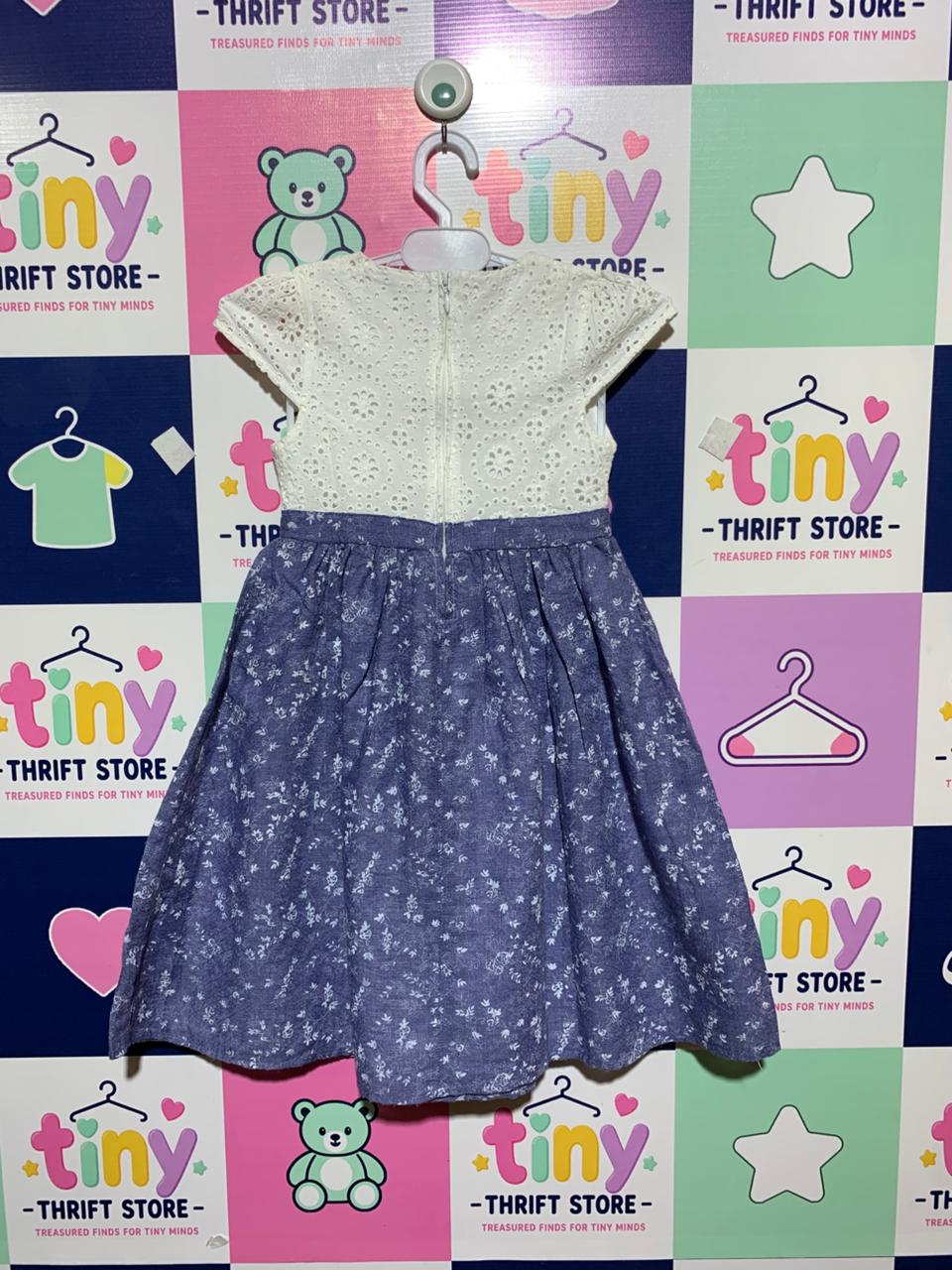Topolino Girls' White Eyelet & Blue Floral Party Dress - Size 5-6 Years AB1