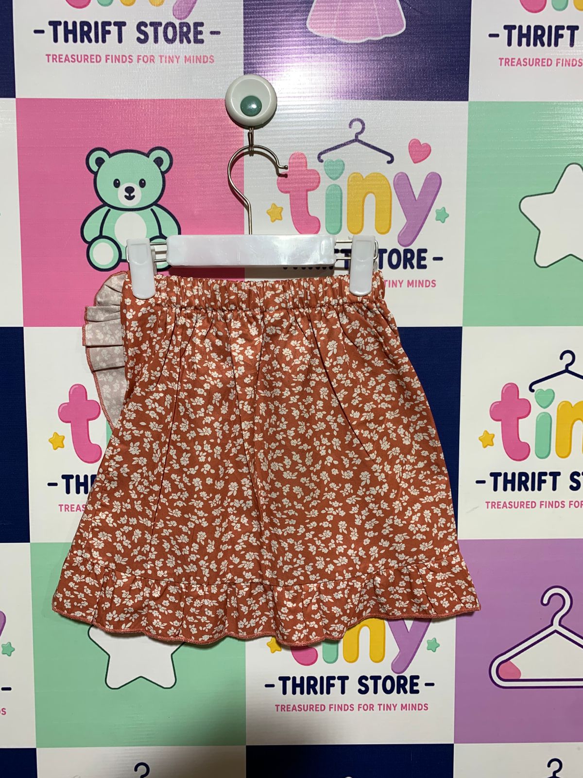 Girls' Rust Floral Faux-Wrap Ruffle Skirt - Size 4-5 Years AB1