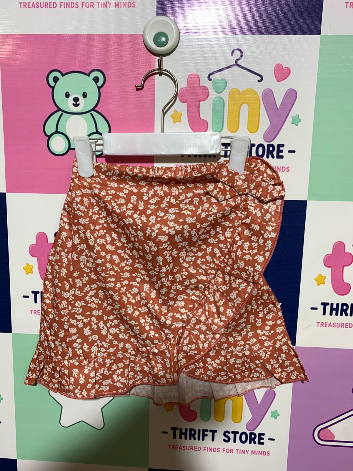 Girls' Rust Floral Faux-Wrap Ruffle Skirt - Size 4-5 Years AB1