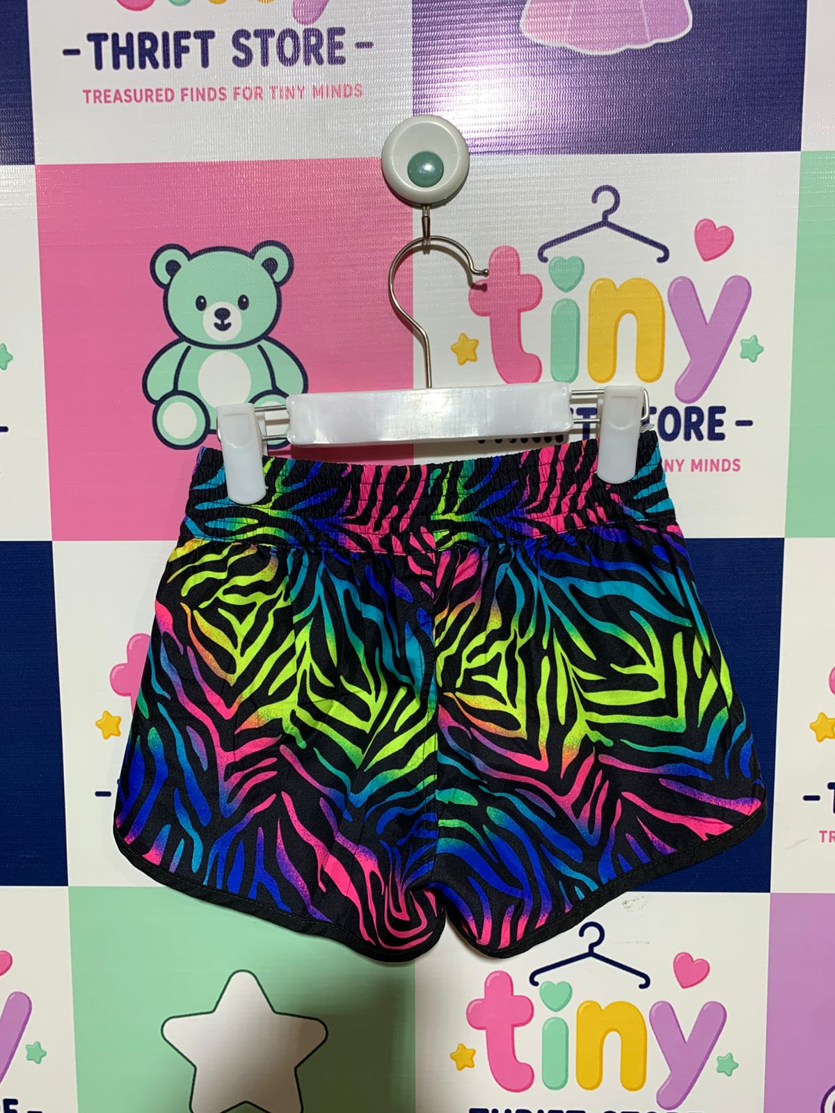 OP Girls' Neon Rainbow Zebra Print Active Shorts - Size 6-6X AB1