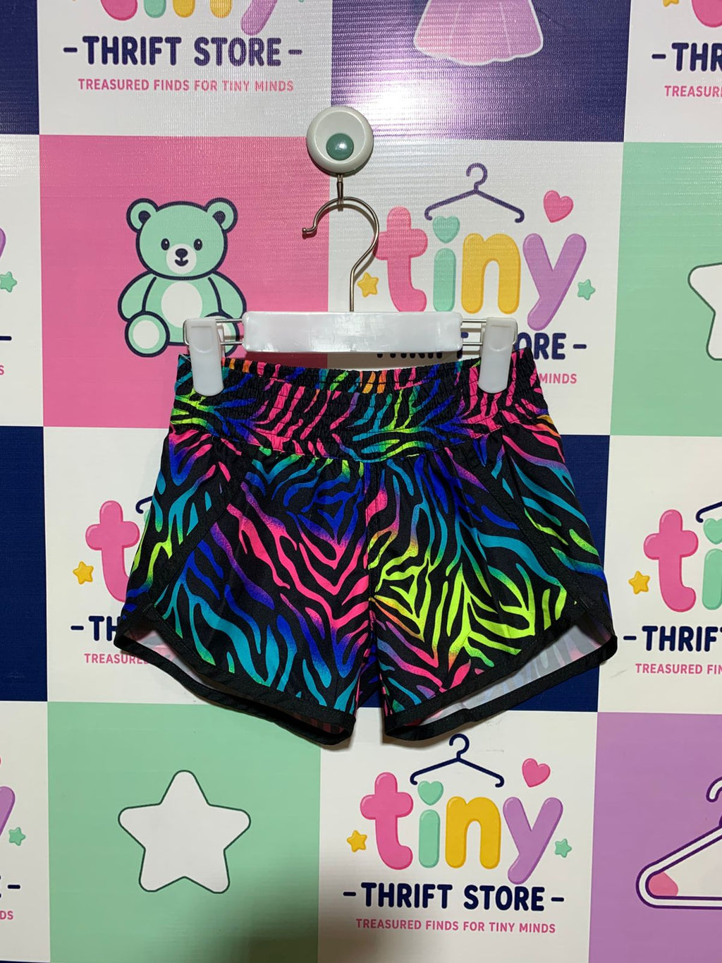 OP Girls' Neon Rainbow Zebra Print Active Shorts - Size 6-6X AB1