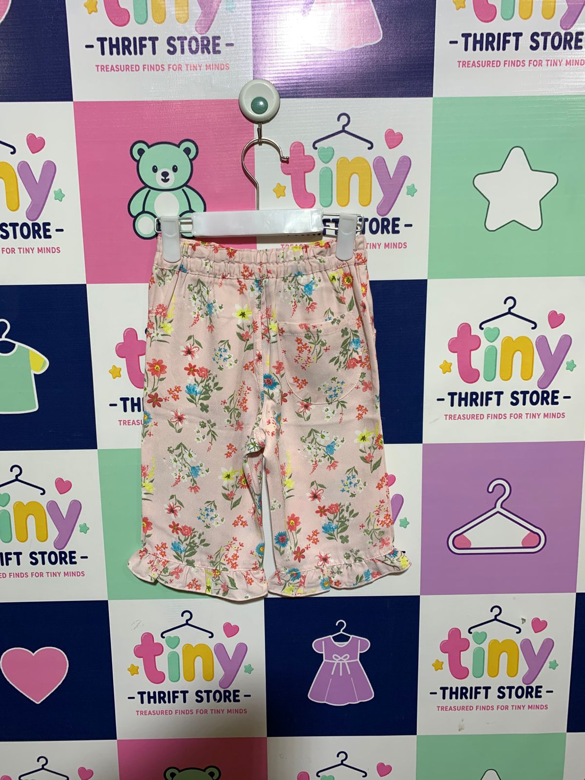 Girls' Pink Floral Ruffle Hem Culottes - Size 6-7 Years AB1