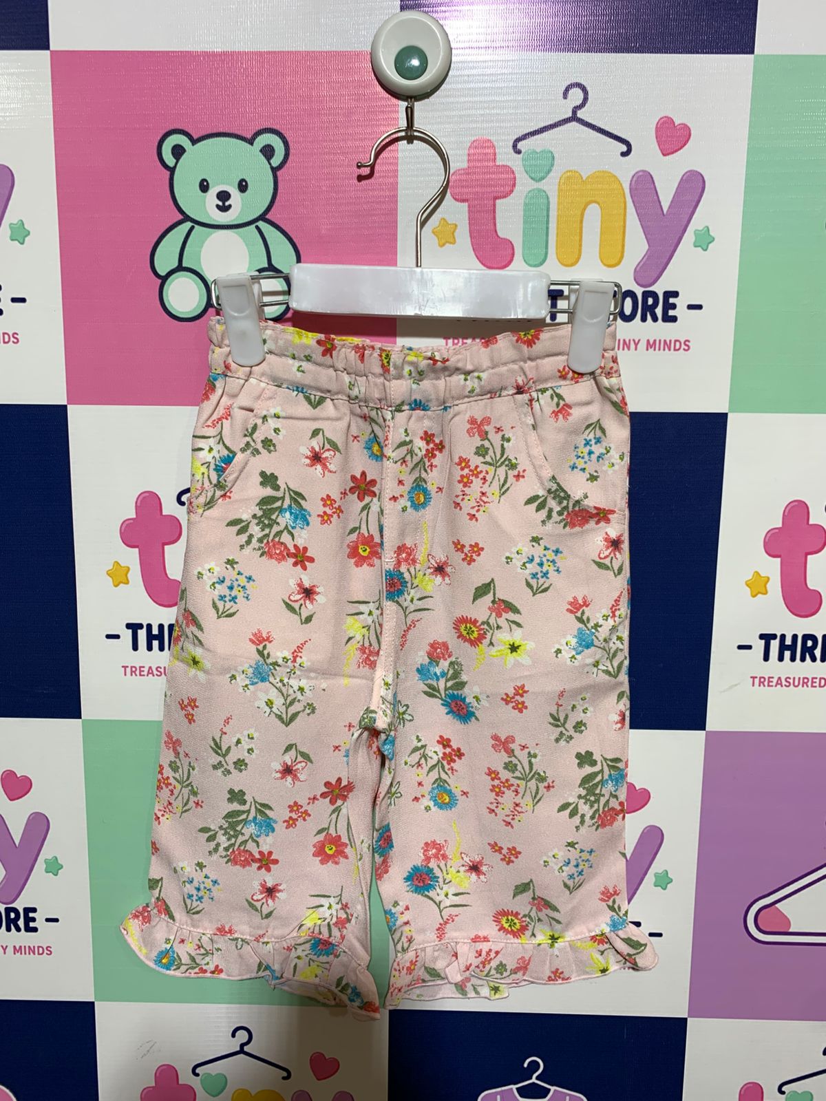 Girls' Pink Floral Ruffle Hem Culottes - Size 6-7 Years AB1