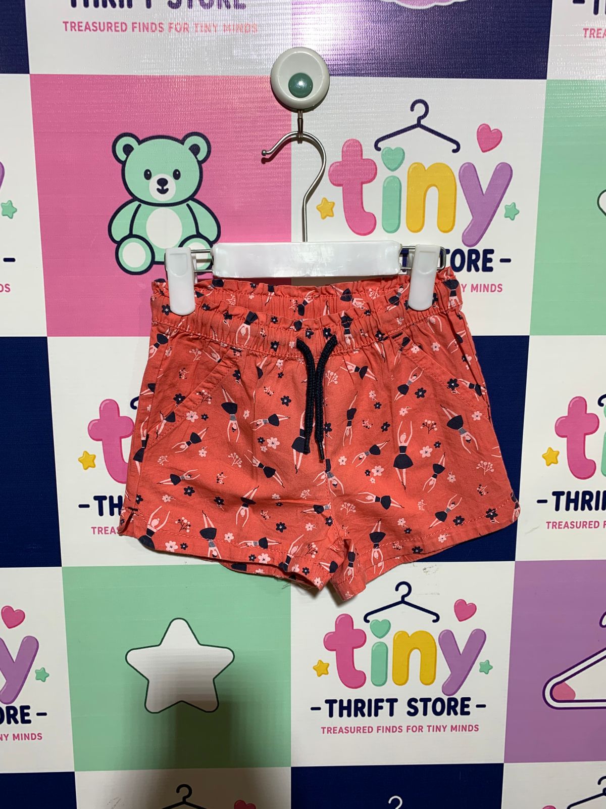 Lupilu Girls' Coral Ballerina Print Cotton Shorts - Size 4-6 Years AB1