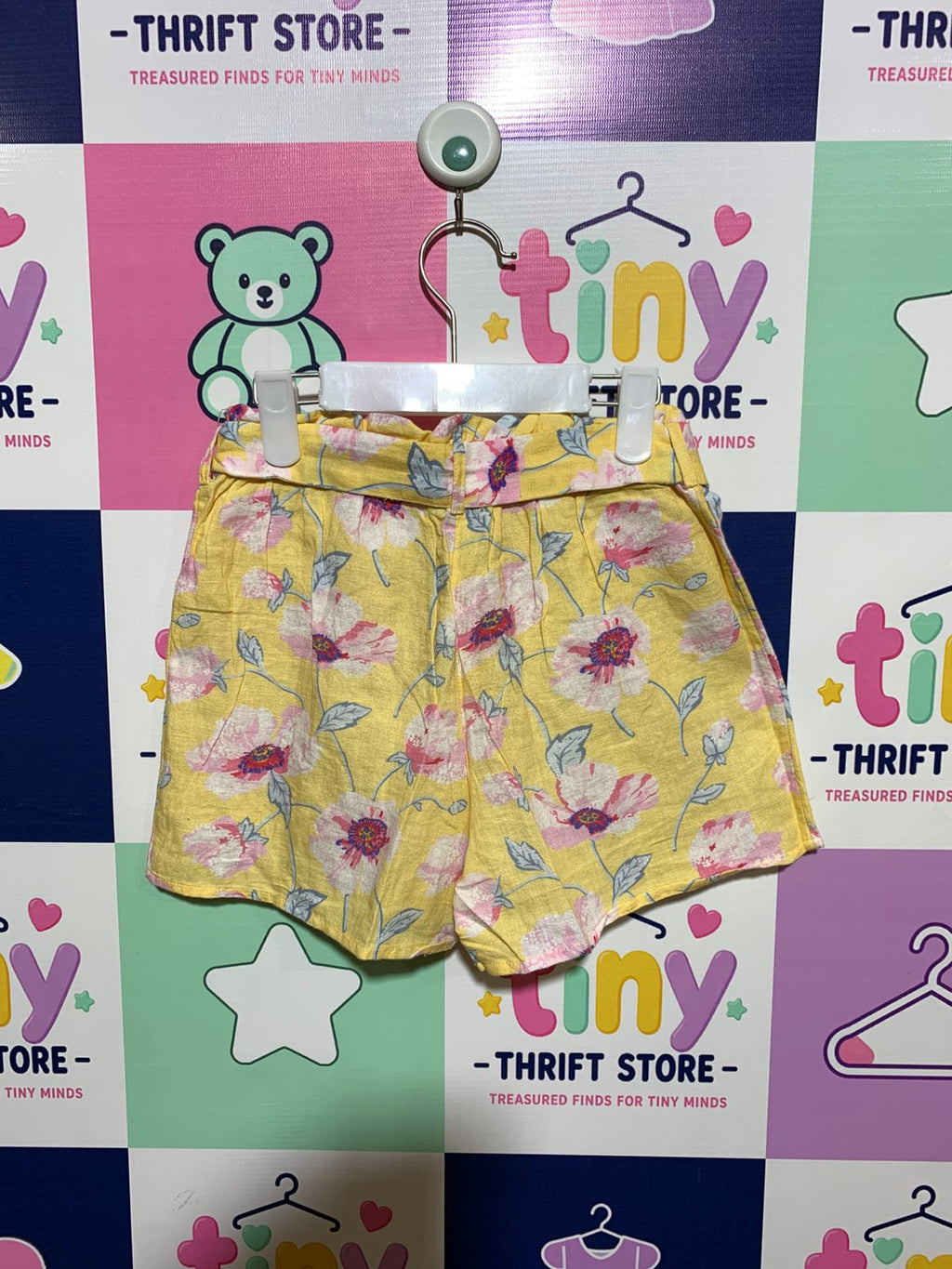 Monsoon Girls' Yellow Floral Linen-Blend Shorts - Size 5-6 Years AB1