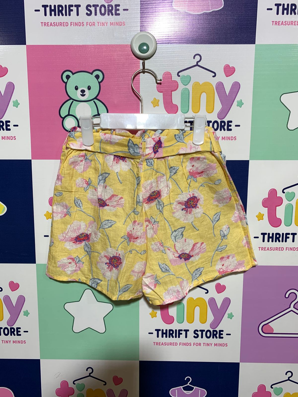 Monsoon Girls' Yellow Floral Linen-Blend Shorts - Size 5-6 Years AB1