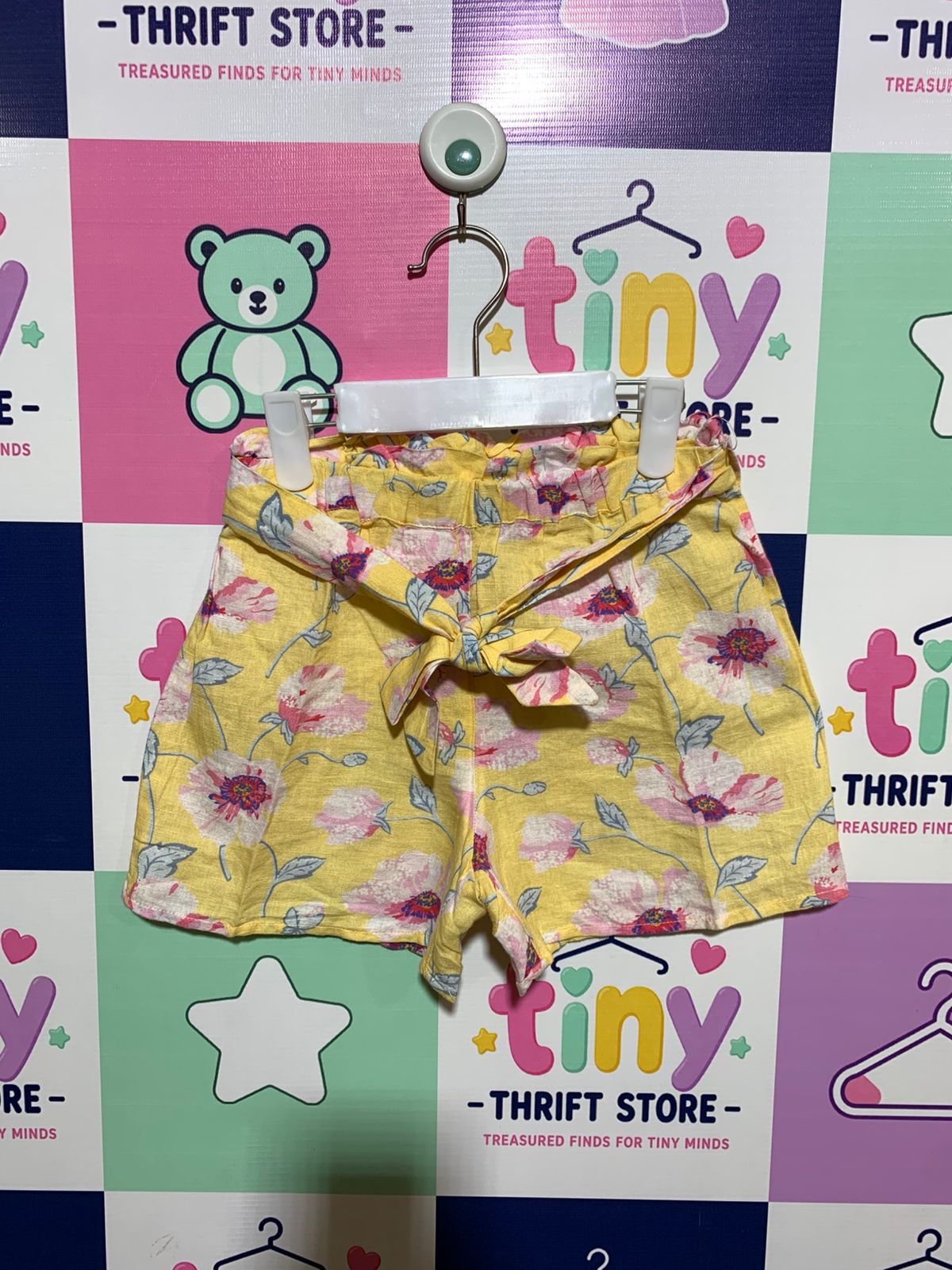 Monsoon Girls' Yellow Floral Linen-Blend Shorts - Size 5-6 Years AB1