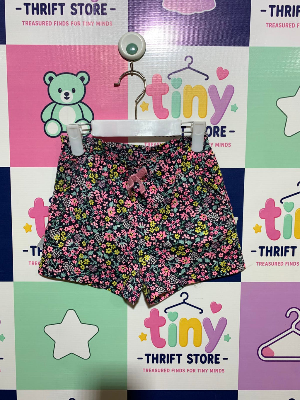 H&M Girls' Navy Blue Ditsy Floral Jersey Shorts - Size 4-6 Years AB1
