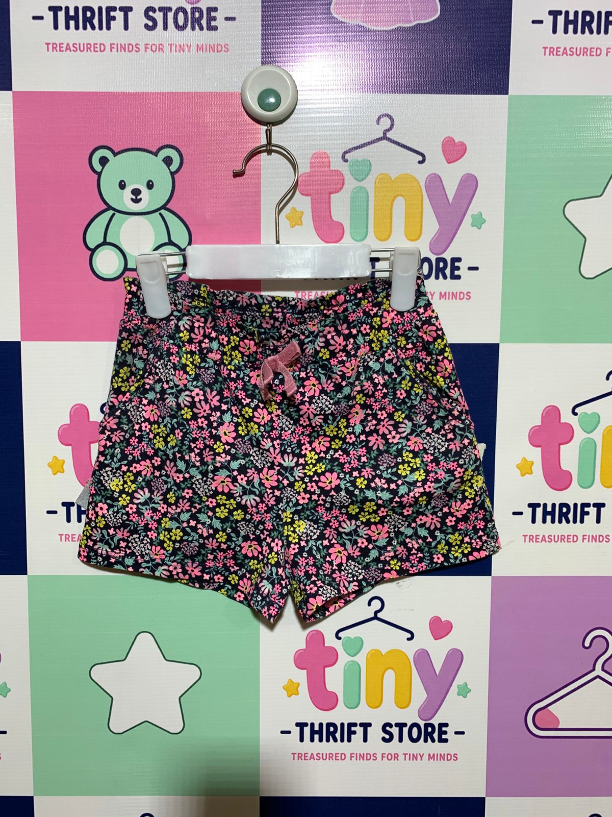 H&M Girls' Navy Blue Ditsy Floral Jersey Shorts - Size 4-6 Years AB1