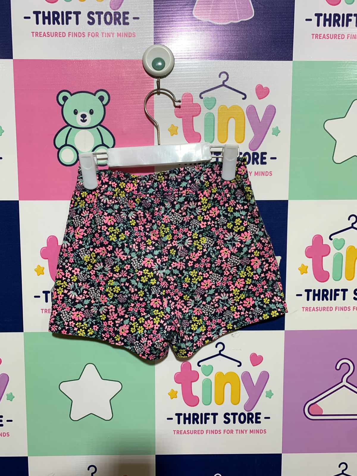 H&M Girls' Navy Blue Ditsy Floral Jersey Shorts - Size 4-6 Years AB1