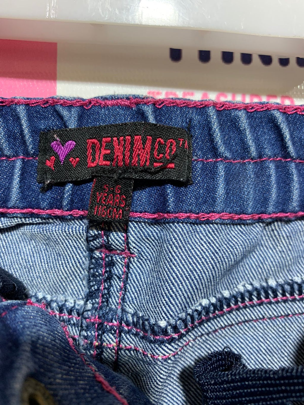 Denim Co. Girls' Pink Contrast Stitch Floral Embroidered Jeans - Size 5-6 Years AB1