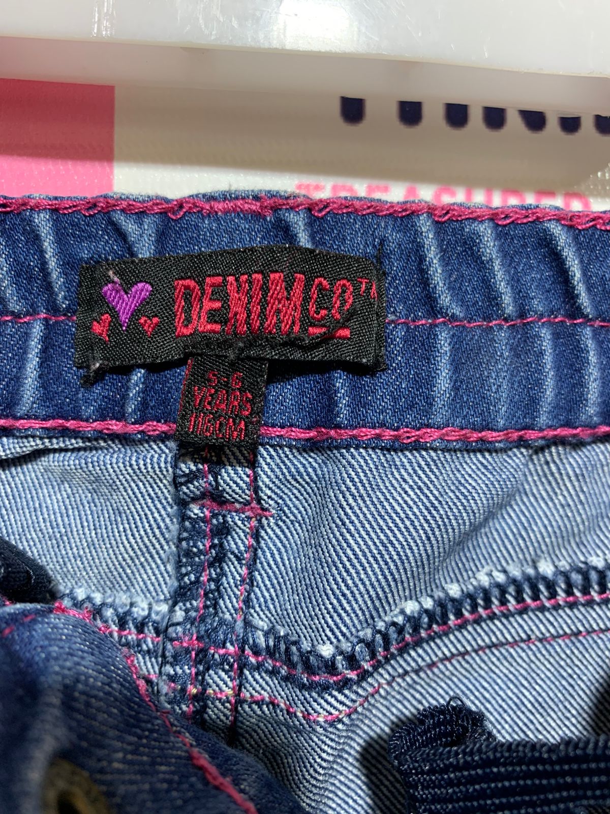 Denim Co. Girls' Pink Contrast Stitch Floral Embroidered Jeans - Size 5-6 Years AB1