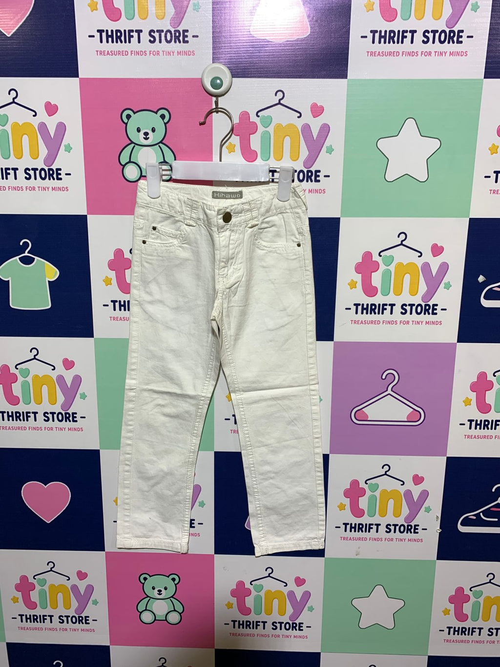 Hihawo by La Redoute Girls' White Cotton Twill Trousers - Size 6 Years AB1