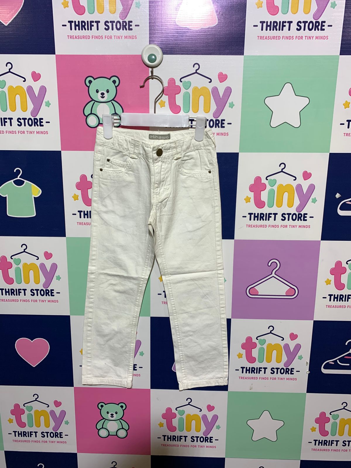 Hihawo by La Redoute Girls' White Cotton Twill Trousers - Size 6 Years AB1