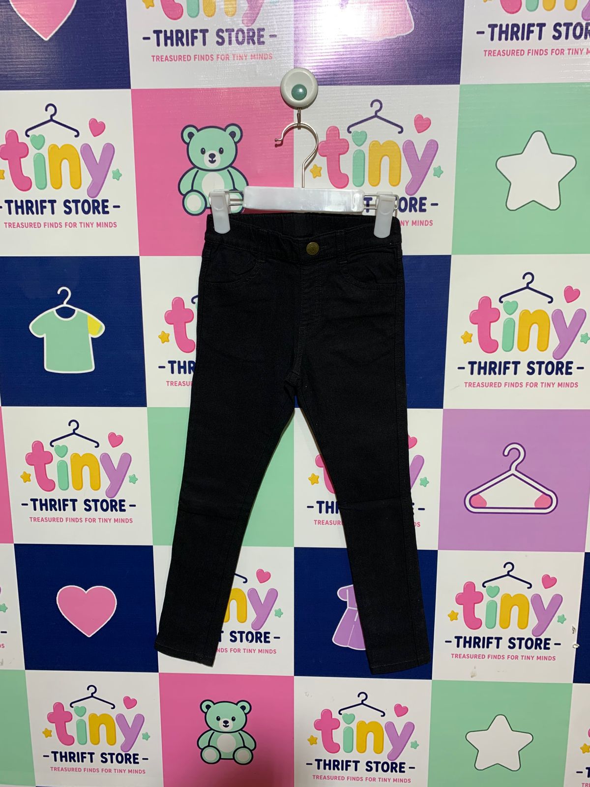 Branshes Kids' Solid Black Slim-Fit Stretch Trousers - Size 6-7 Years AB1