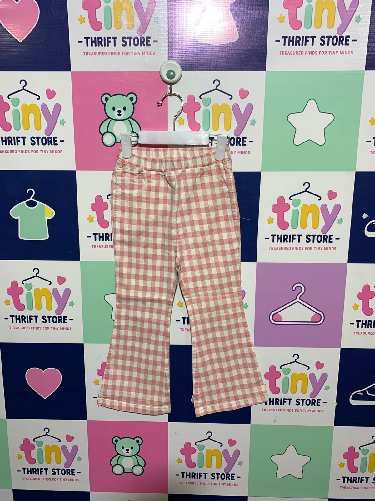 Essential MooMooz Girls' Pink Gingham Flare Pants - Size 6-7 Years AB1