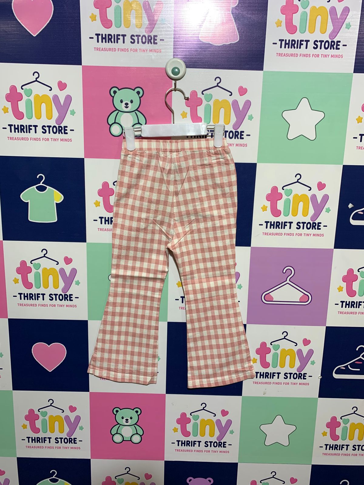 Essential MooMooz Girls' Pink Gingham Flare Pants - Size 6-7 Years AB1