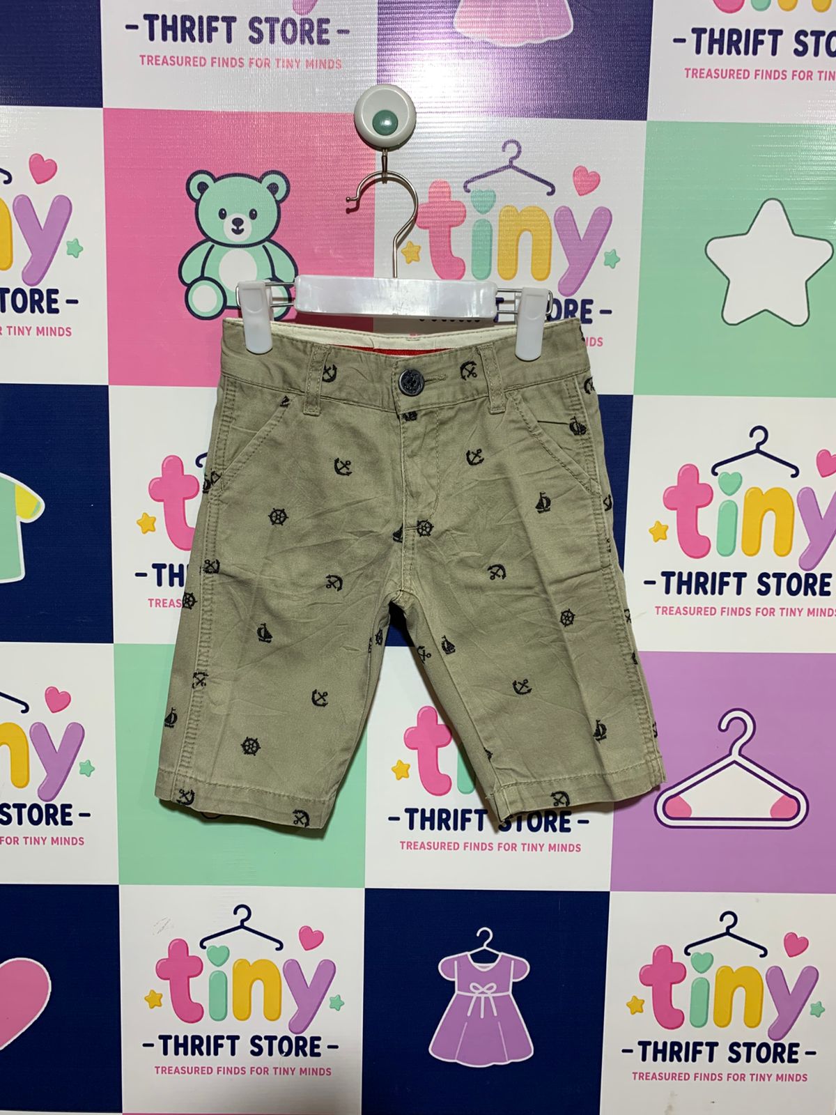 Back Number Kids Boys' Khaki Nautical Print Chino Shorts - Size 4-5 Years AB1