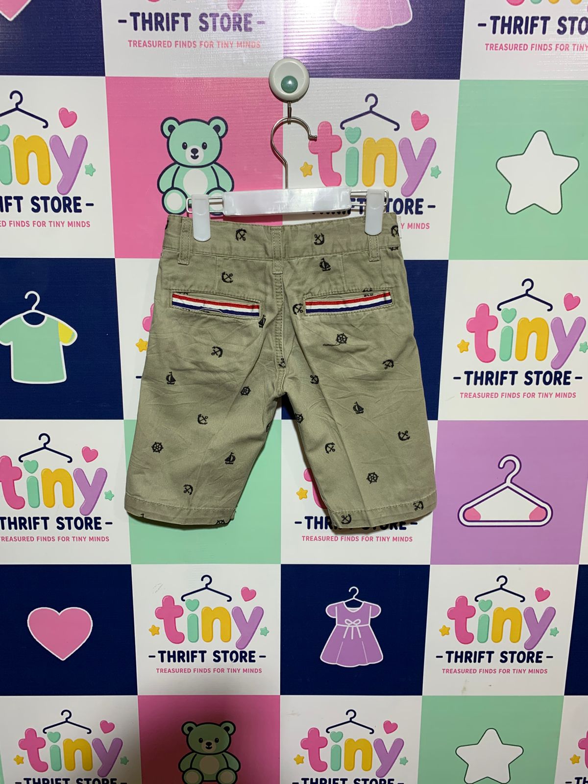 Back Number Kids Boys' Khaki Nautical Print Chino Shorts - Size 4-5 Years AB1