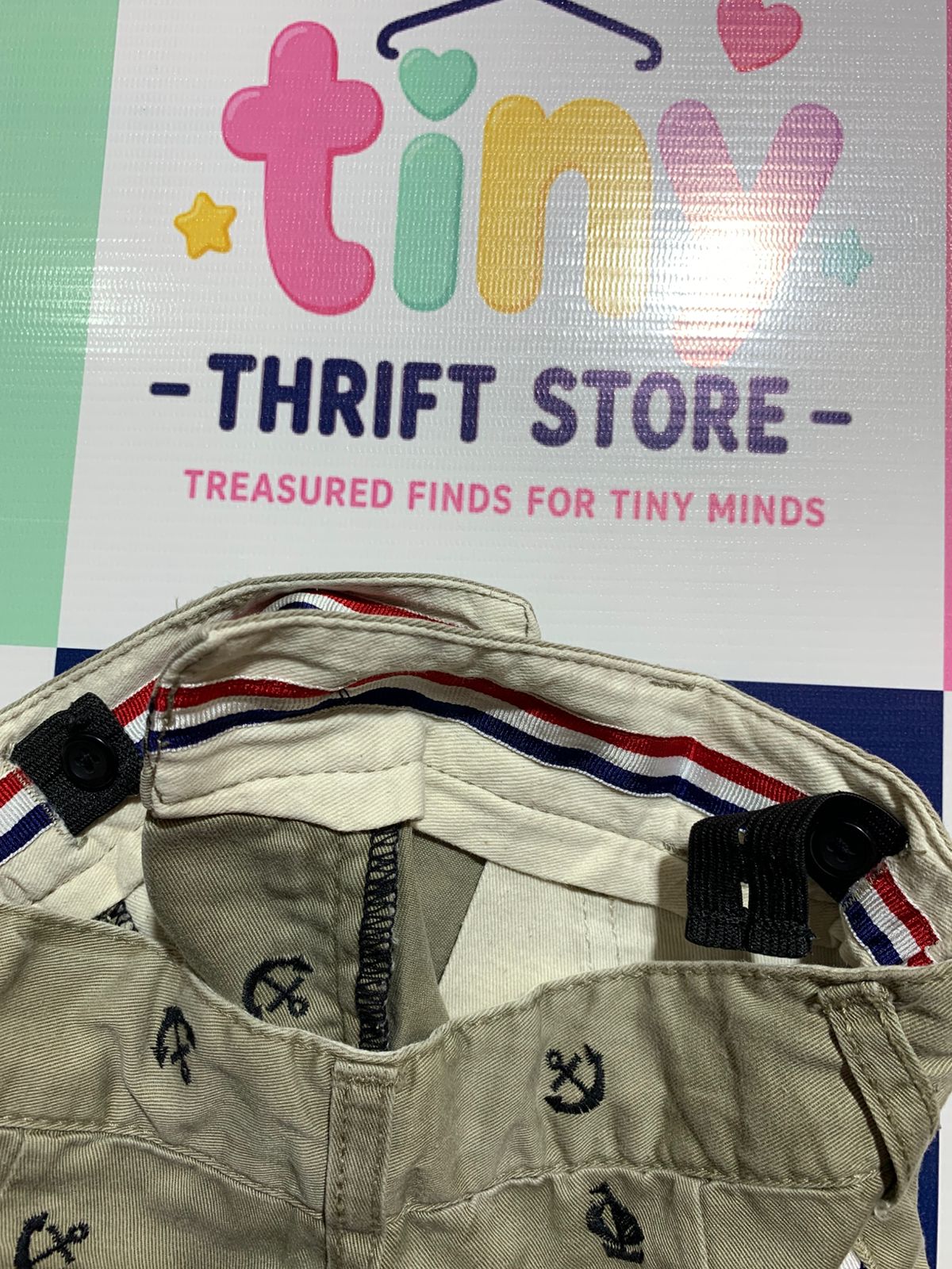 Back Number Kids Boys' Khaki Nautical Print Chino Shorts - Size 4-5 Years AB1