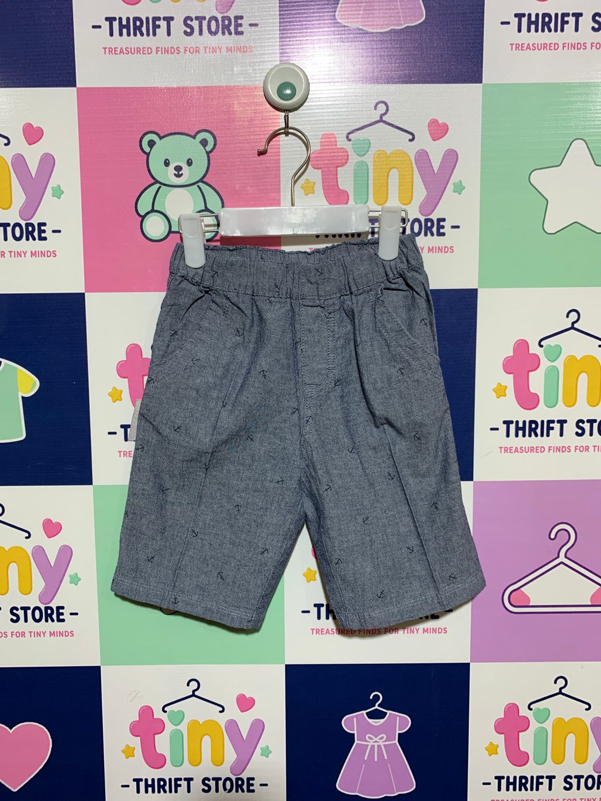 Elfindoll Classic Boys' Chambray Nautical Anchor Print Shorts - Size 120 AB1