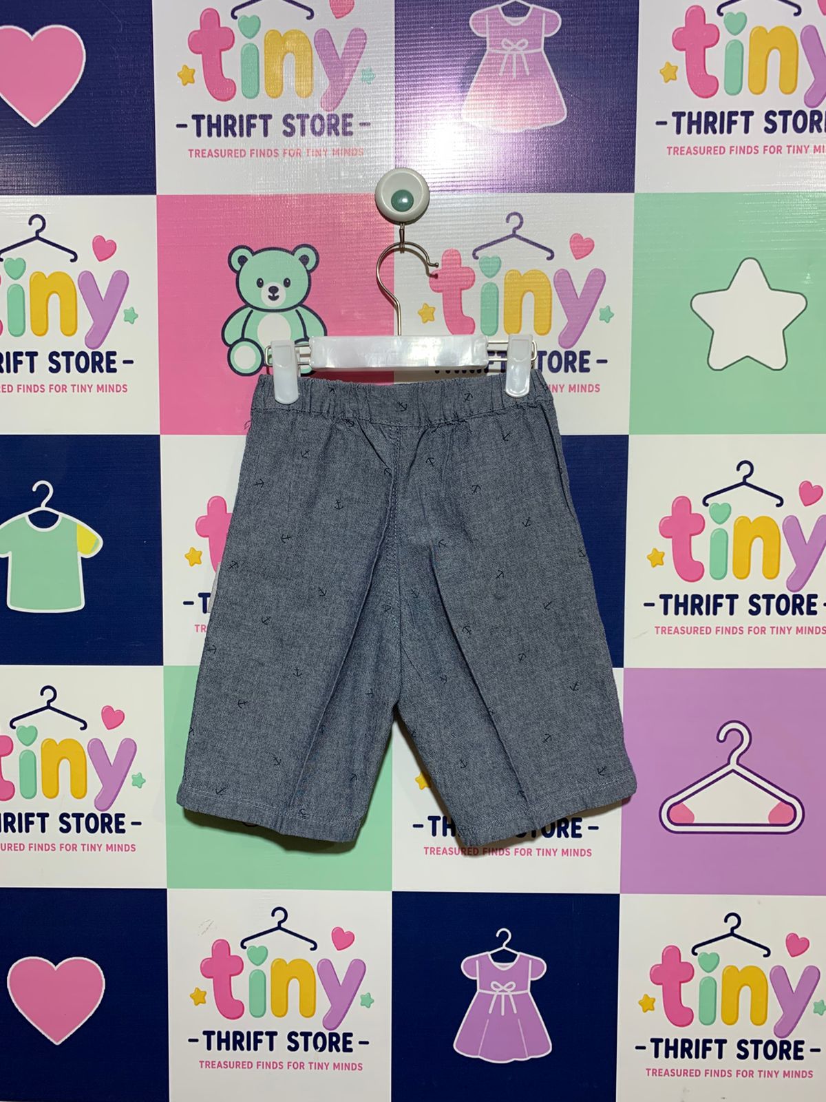 Elfindoll Classic Boys' Chambray Nautical Anchor Print Shorts - Size 120 AB1