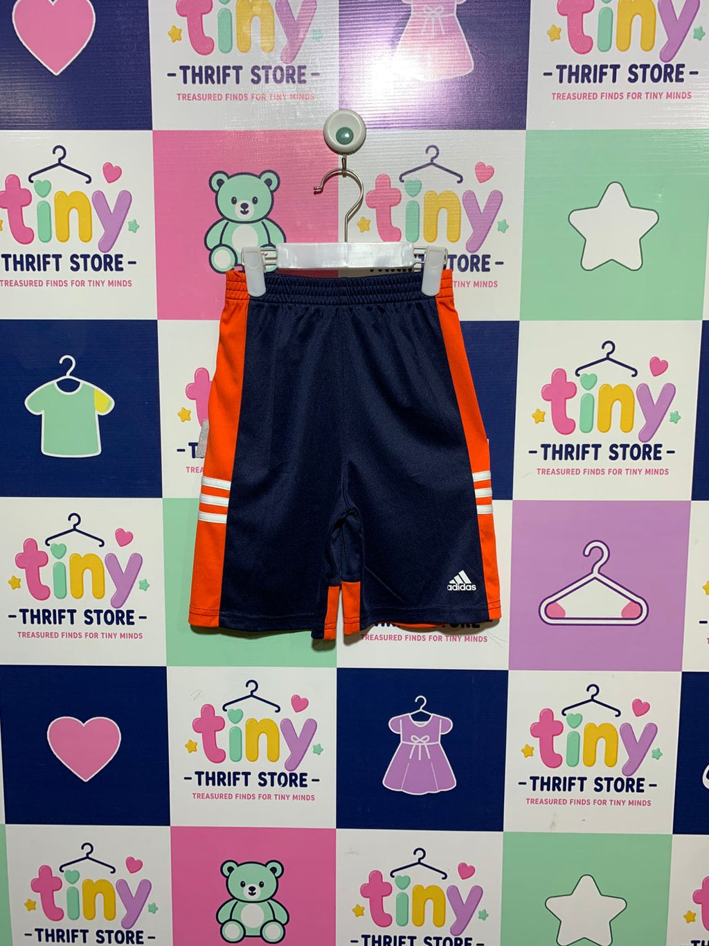 Adidas Boys' Navy & Orange Athletic Mesh Shorts - Size 6 AB1