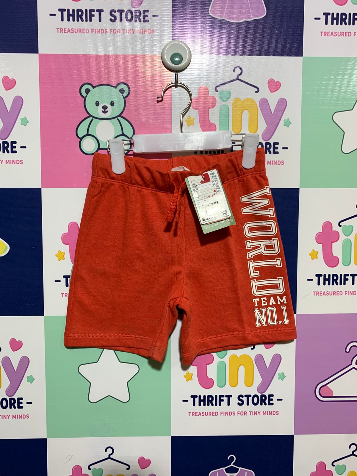 H&M Boys' "World Team No. 1" Orange Sweat Shorts - Size 5-6Y AB1