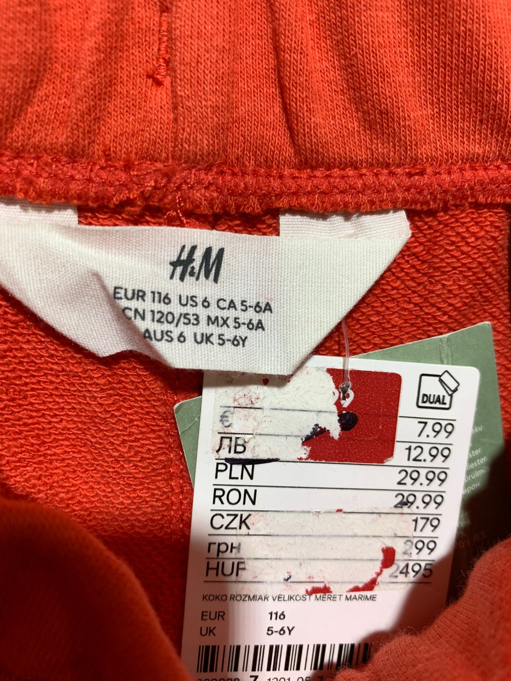 H&M Boys' "World Team No. 1" Orange Sweat Shorts - Size 5-6Y AB1