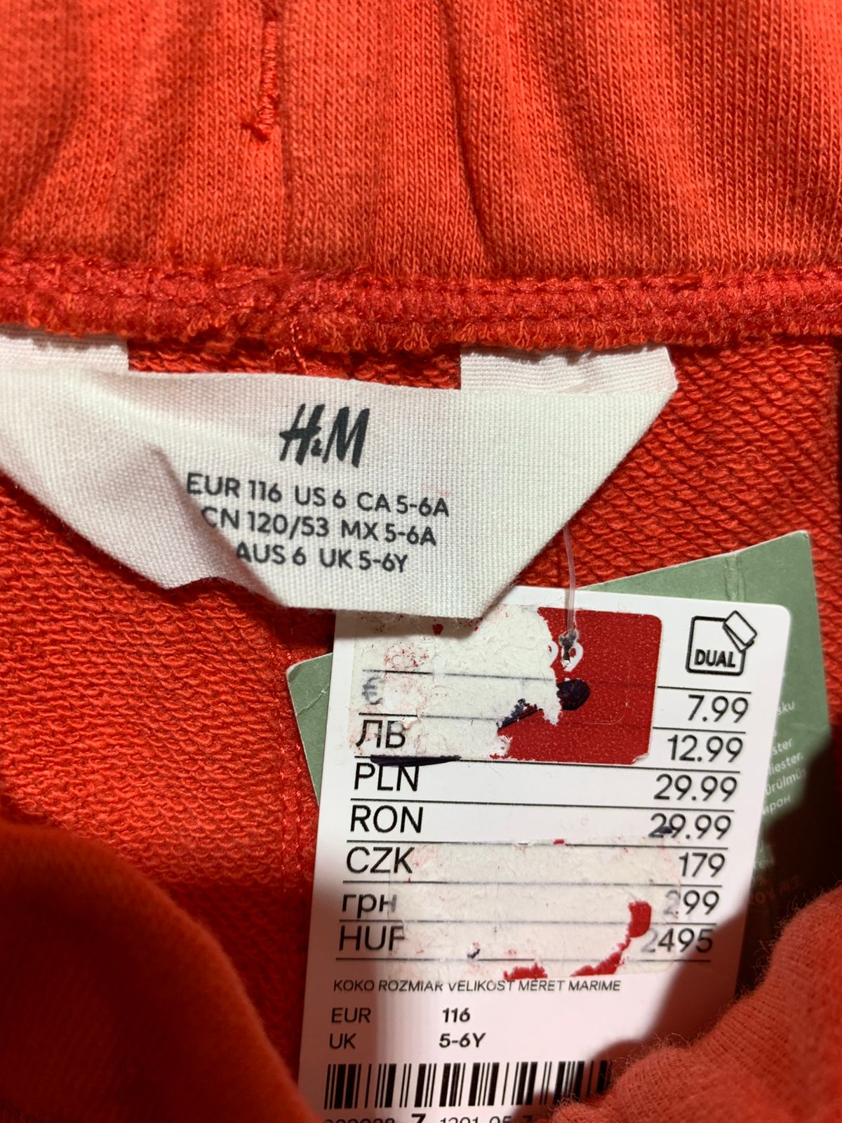 H&M Boys' "World Team No. 1" Orange Sweat Shorts - Size 5-6Y AB1