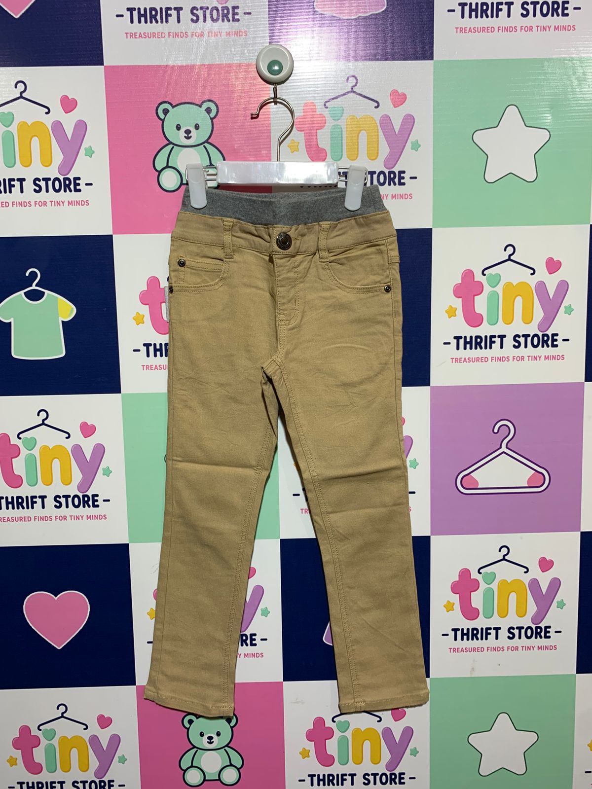 Boys' Khaki Stretch Chino Trousers with Comfort Waistband - Size 120 AB1