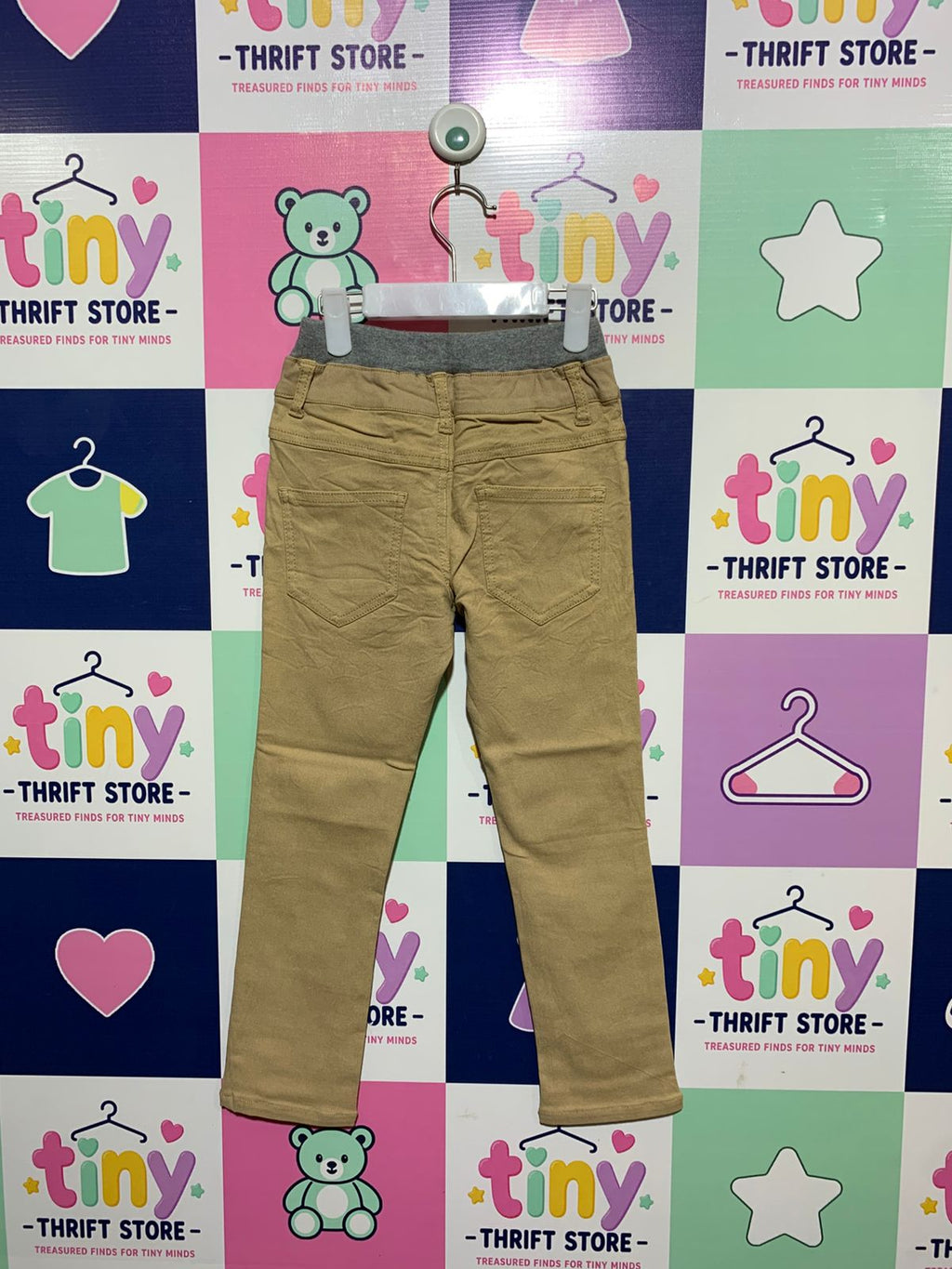 Boys' Khaki Stretch Chino Trousers with Comfort Waistband - Size 120 AB1