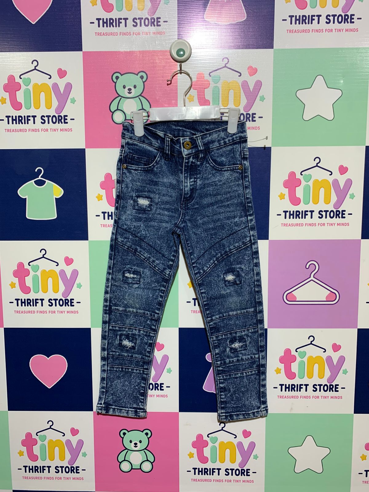 Quad Seven Boys' Distressed Acid Wash Moto Jeans - Size 5 AB1