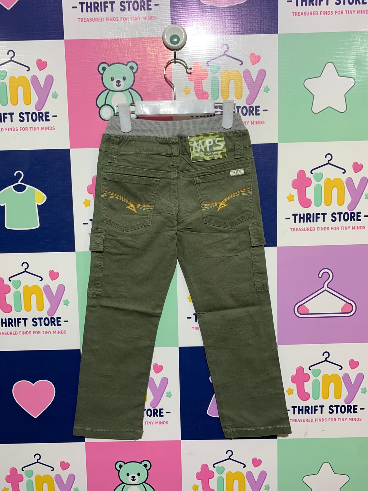 MPS Merry Pop Studio Boys' Olive Green Cargo Trousers - Size 110 AB1