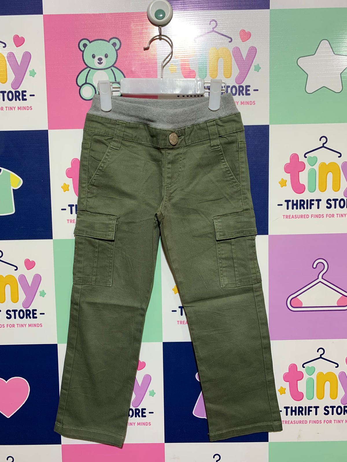 MPS Merry Pop Studio Boys' Olive Green Cargo Trousers - Size 110 AB1