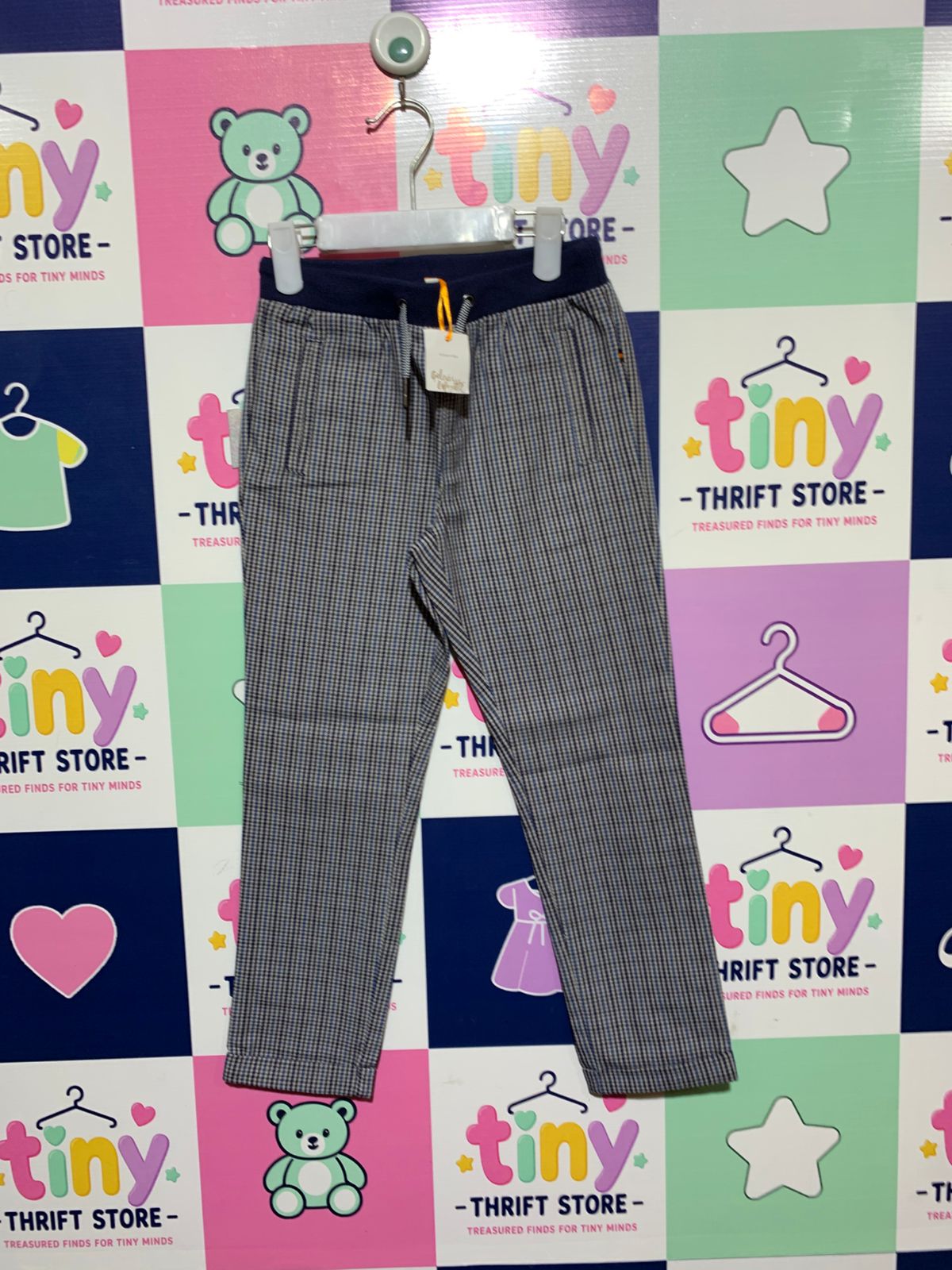 Galeries Lafayette Kids' Navy Gingham Check Trousers - Size 6A AB1