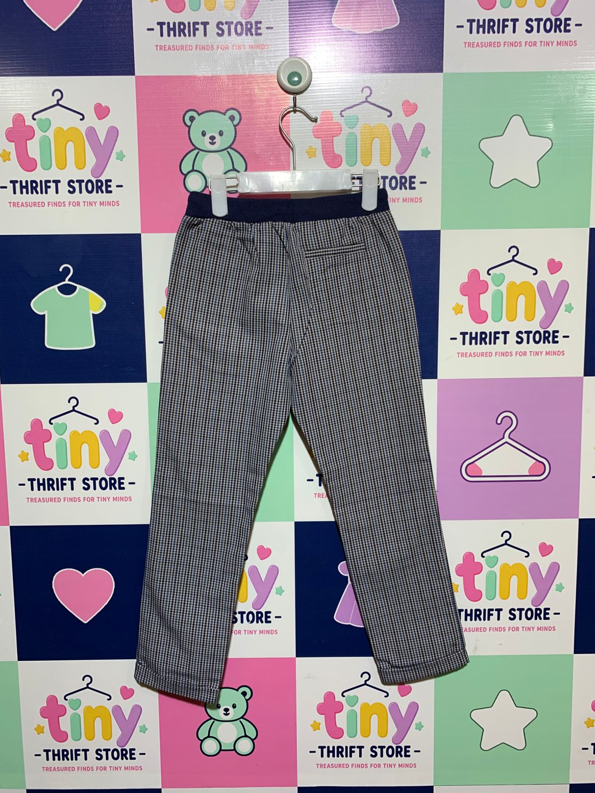 Galeries Lafayette Kids' Navy Gingham Check Trousers - Size 6A AB1