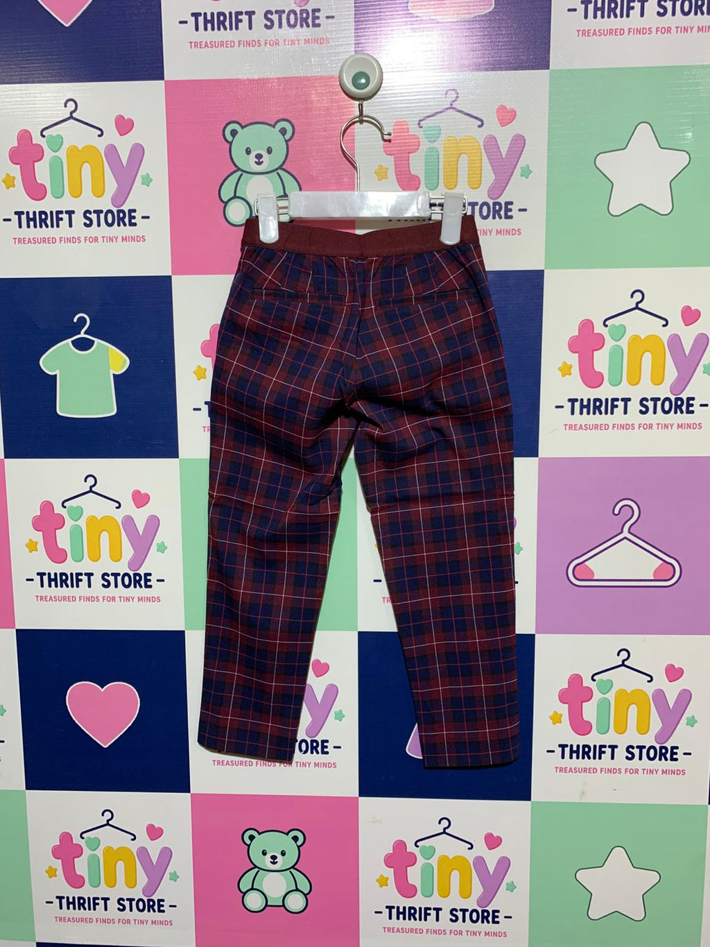 Uniqlo Kids Maroon & Navy Plaid Stretch Trousers - Size S AB1