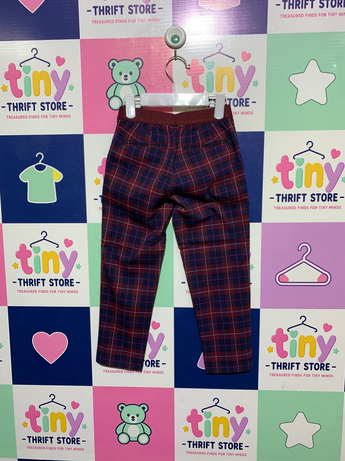 Uniqlo Kids Maroon & Navy Plaid Stretch Trousers - Size S AB1