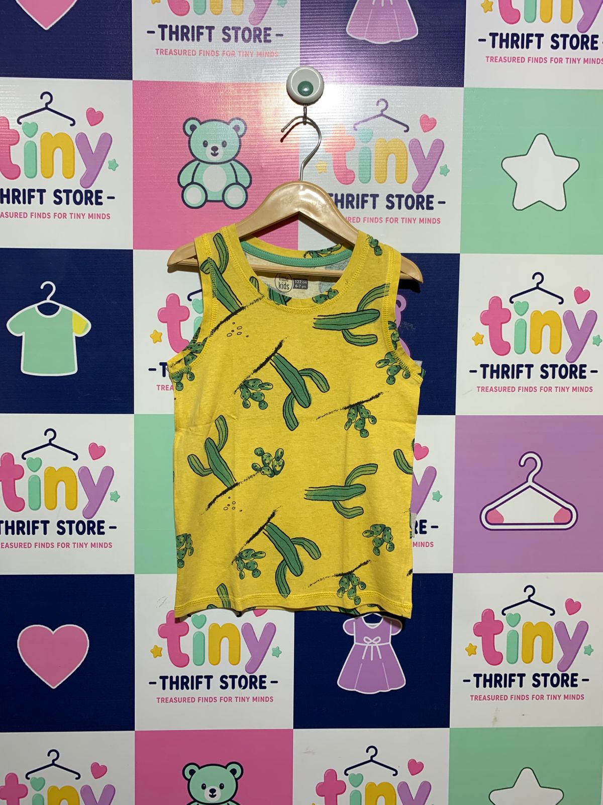 Little Kids Boys Yellow Cactus Print Sleeveless Tank Top - Size 6-7 Yrs AB1